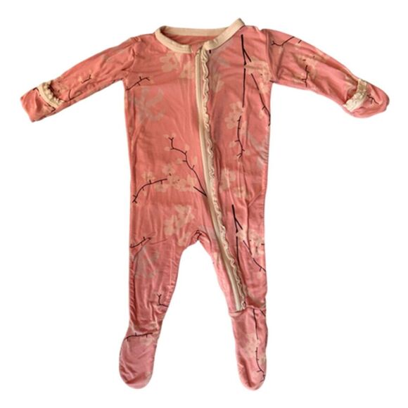 Kickee Pants Bamboo Pink Floral One Piece Sleeper Size 3-6 Months - Picture 2 of 6
